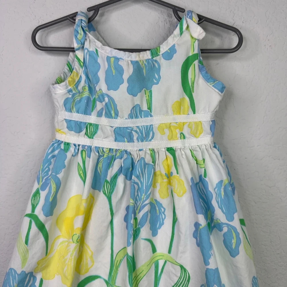 Lilly Pulitzer Bloomin Irises Dress Kid 2T Blue Yellow Floral Sleeveless Coastal